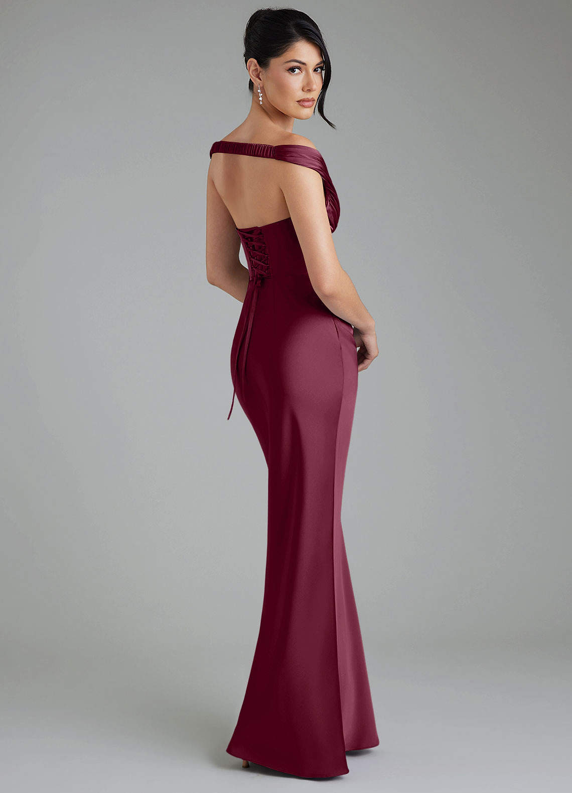 Stella Sheath V-Neck Stretch Satin Bridesmaid Dress in Mulberry