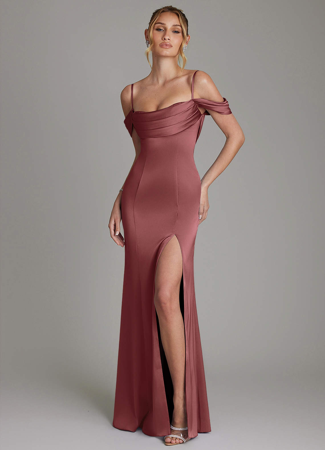 Nira Mermaid Sweetheart Stretch Satin Bridesmaid Dress in Amethyst