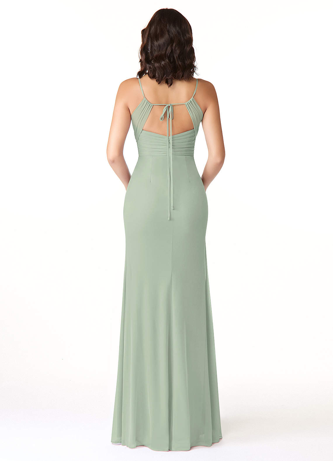 Reneya Mermaid V-Neck Mesh Bridesmaid Dress in Dusty Sage