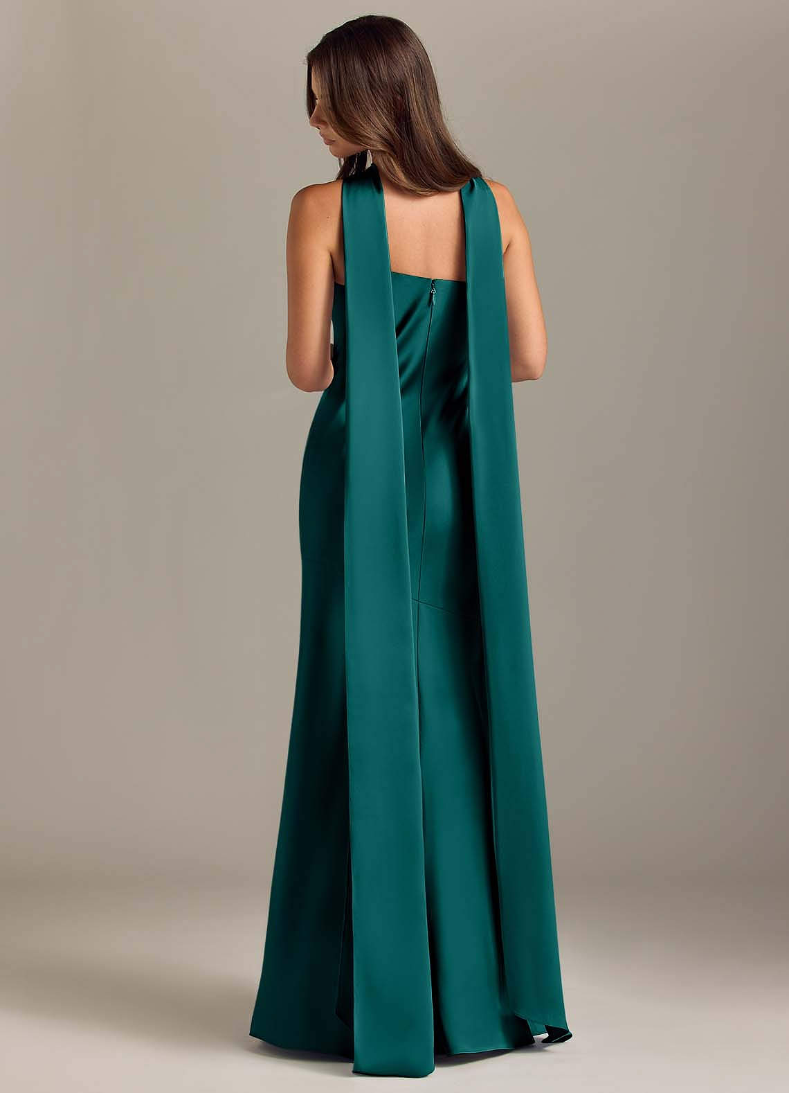 Kinsley Mermaid Halter Stretch Satin Bridesmaid Dress in Peacock