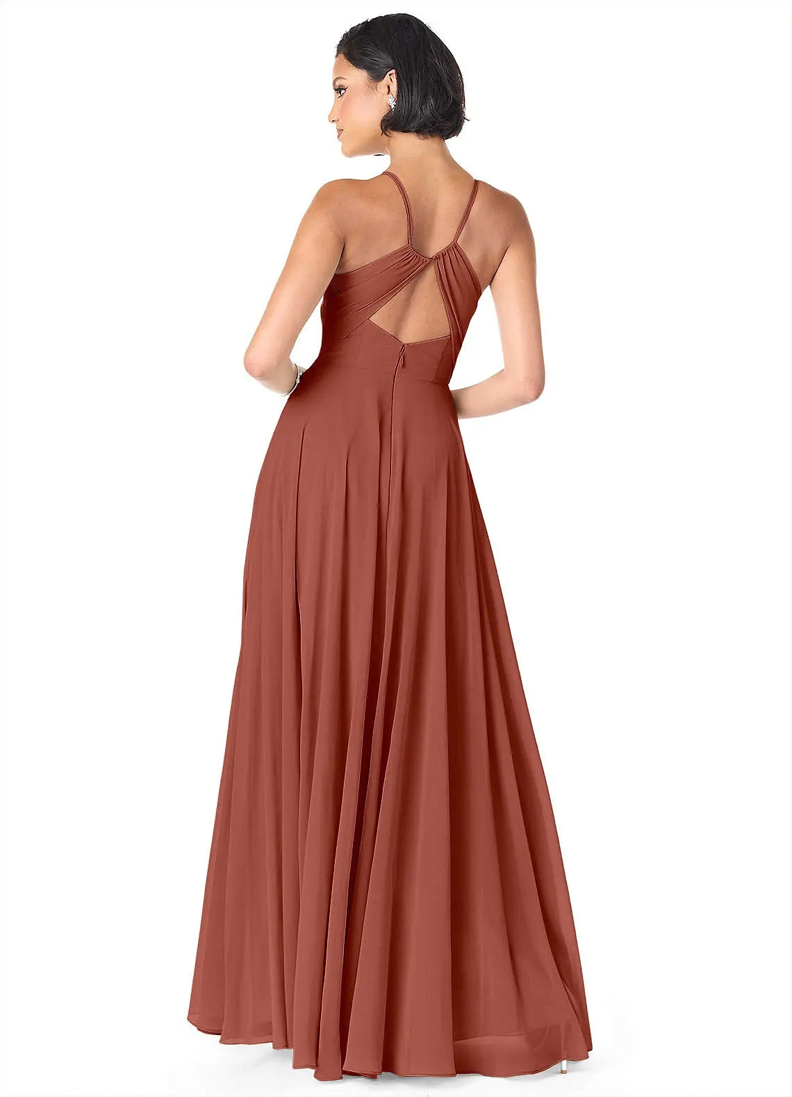 Avelina A-Line V-Neck Chiffon Bridesmaid Dress in Auburn