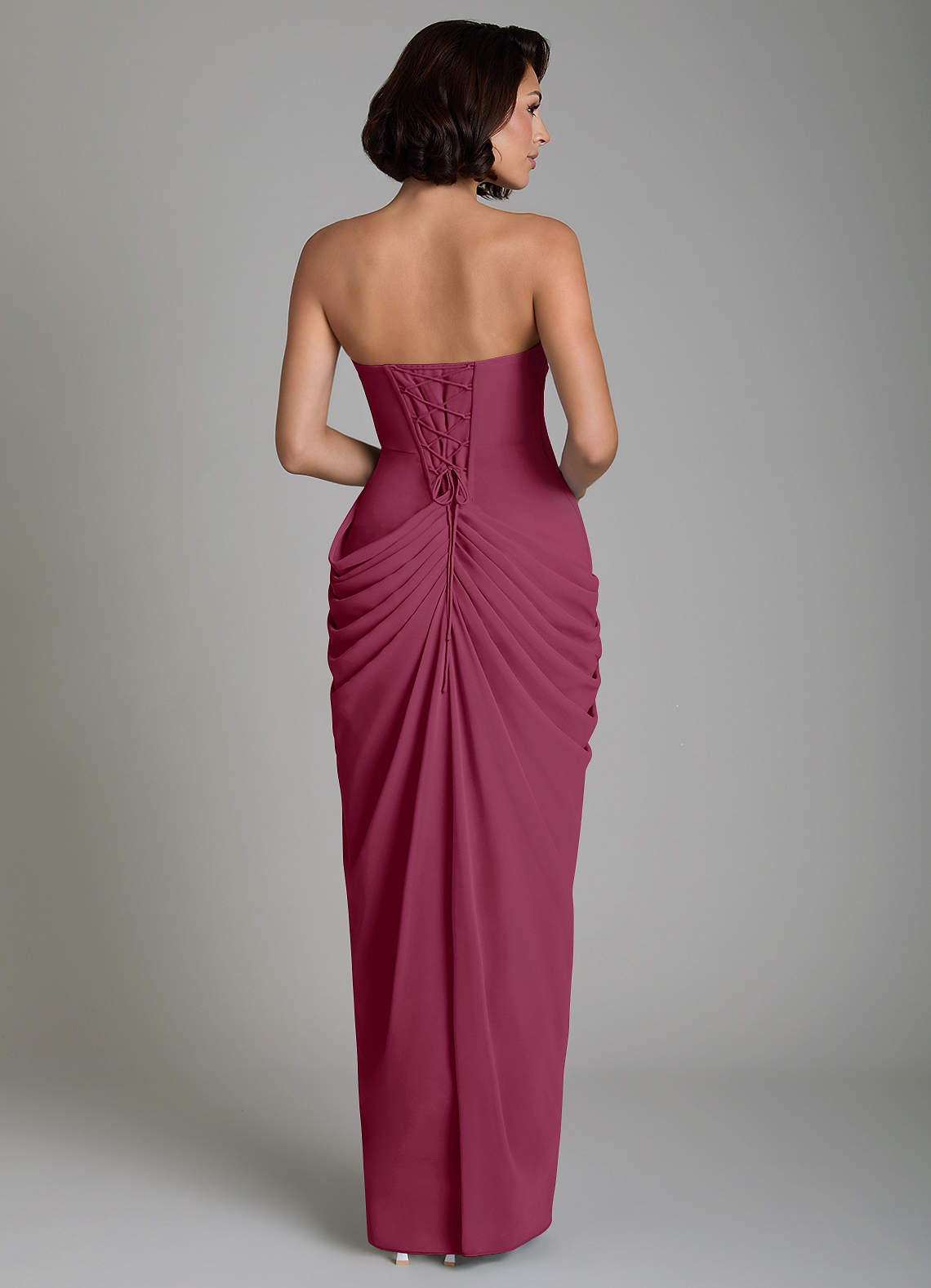 Nyra Sheath Strapless Chiffon Bridesmaid Dress in Mulberry