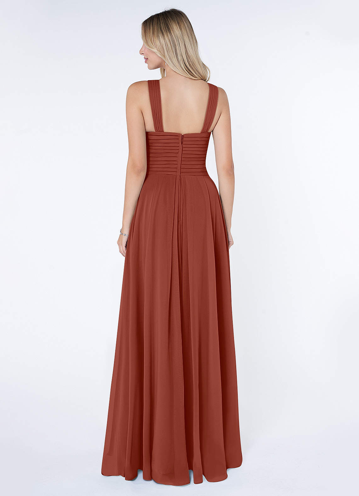 Kaleigh A-Line Halter Chiffon Bridesmaid Dress in Auburn