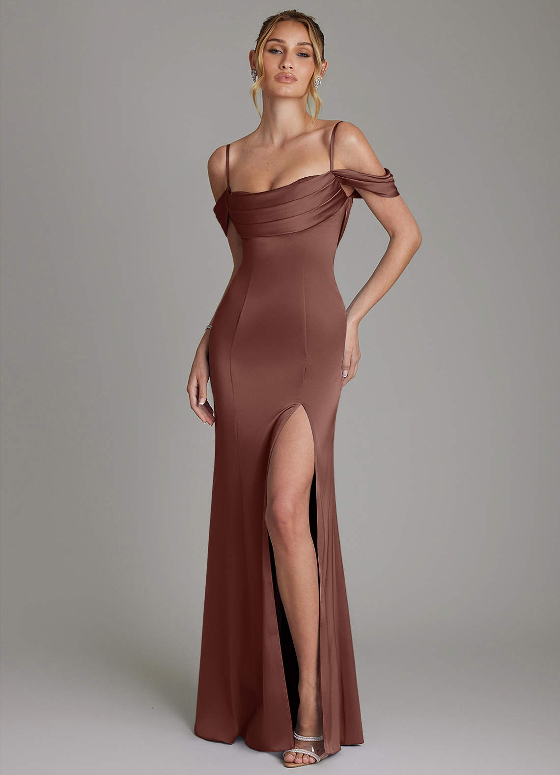 Nira Mermaid Sweetheart Stretch Satin Bridesmaid Dress in Espresso