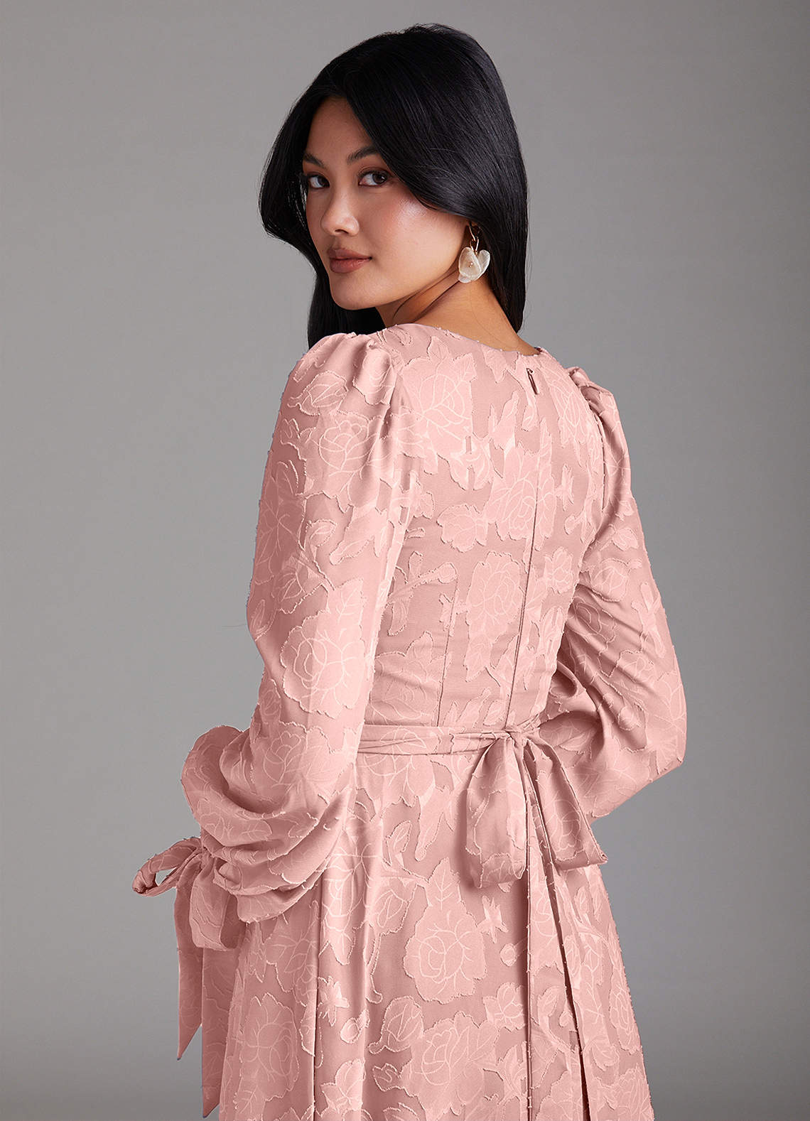 Leonia A-Line Square-Neck Stretch Satin Bridesmaid Dress in Powder Pink