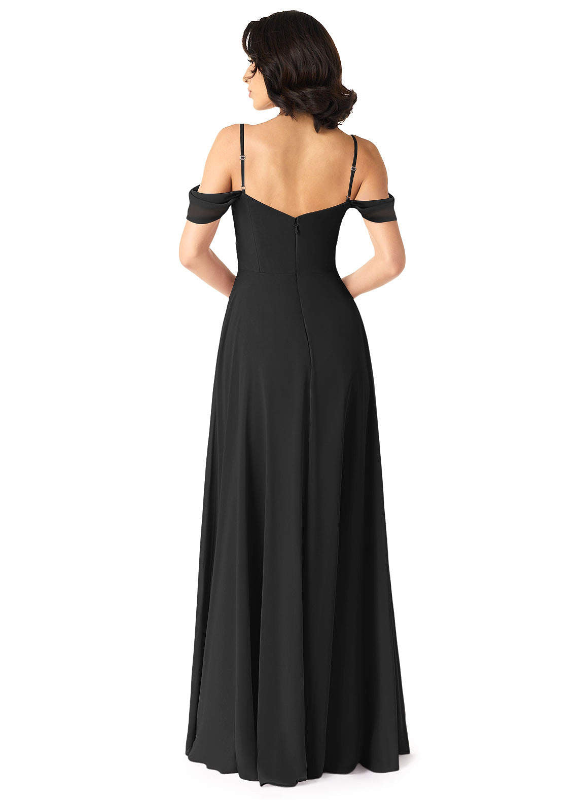Tancie A-Line Off-the-Shoulder Chiffon Bridesmaid Dress in black