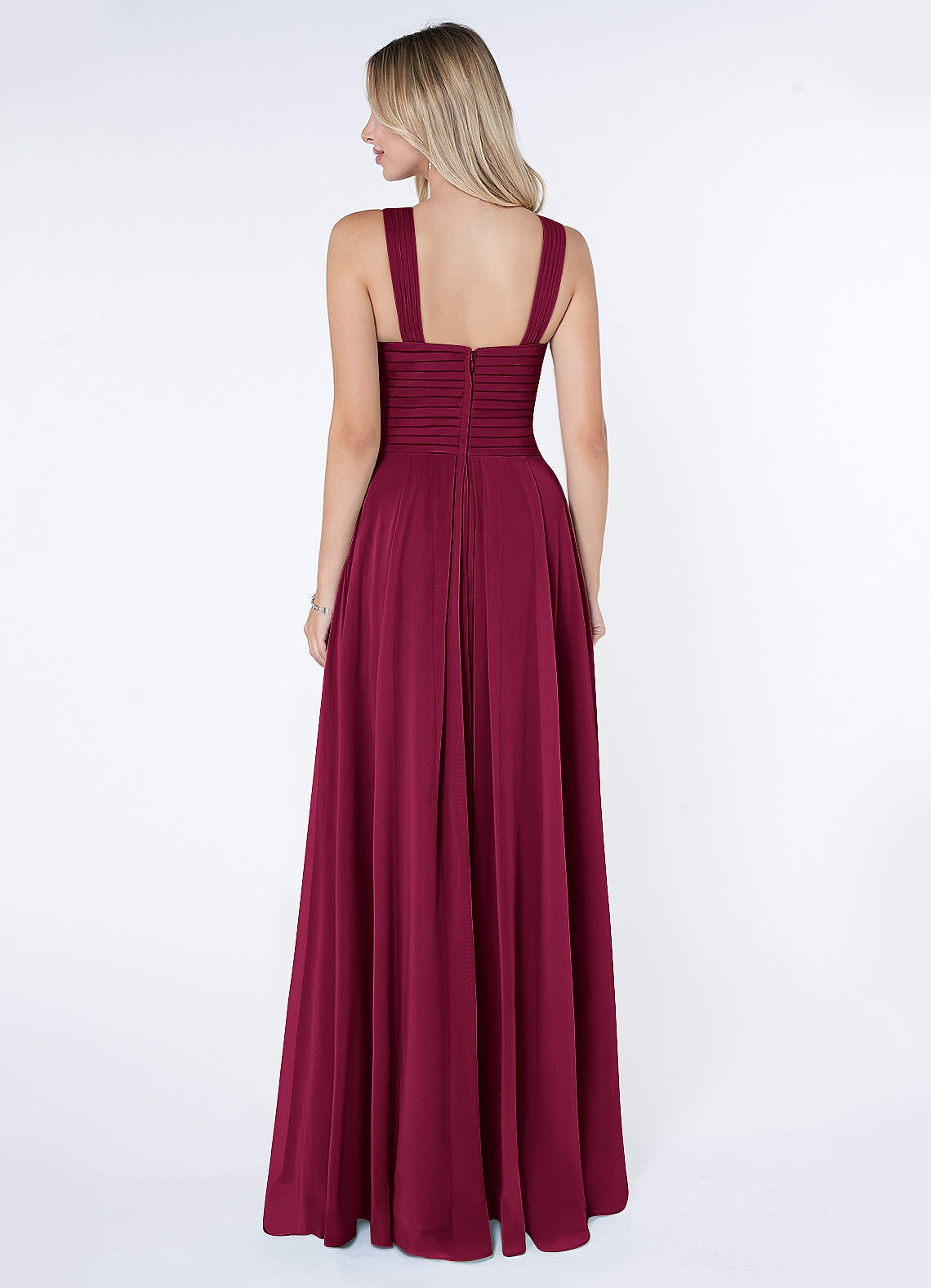 Kaleigh A-Line Halter Chiffon Bridesmaid Dress in Burgundy