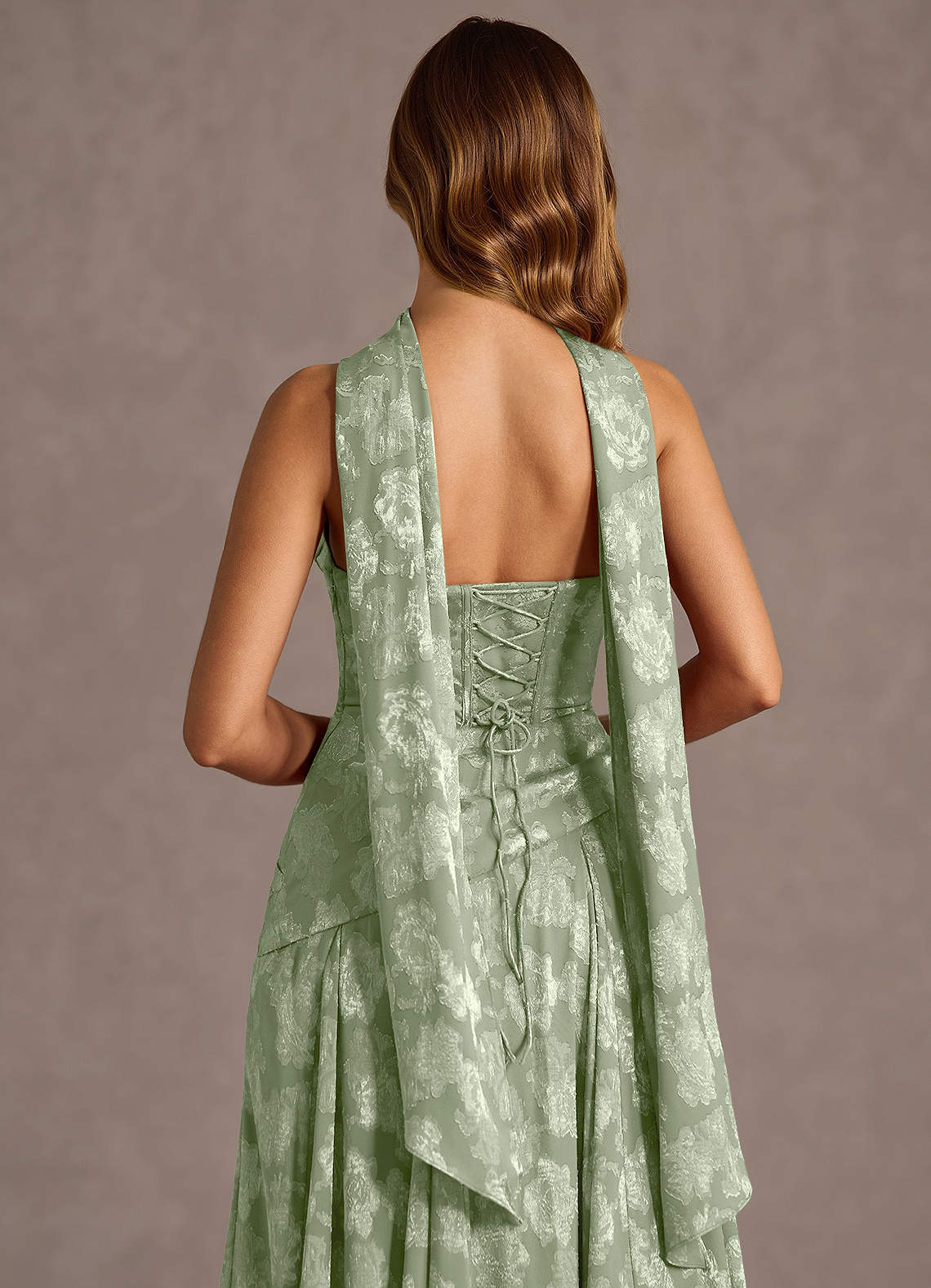 Gabriela A-Line Corset Fil Coupé Wedding Guest Dress in Light Green