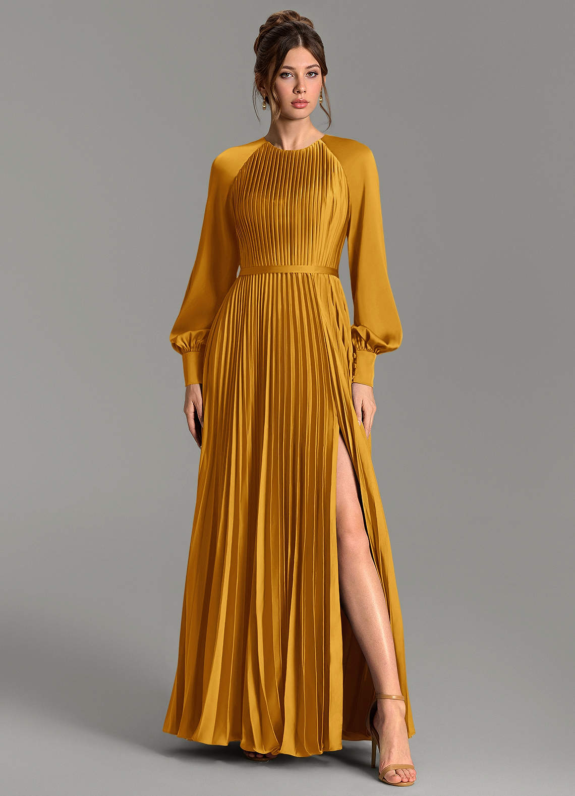 Grayson A-Line Scoop-Neck Stretch Satin Bridesmaid Dress in butterscotch