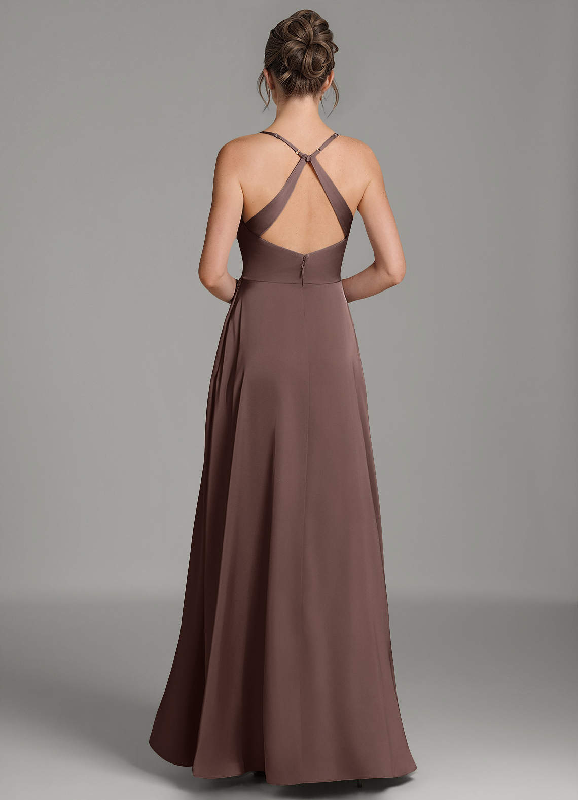 Frankie A-Line Scoop-Neck Stretch Satin Bridesmaid Dress in Ganache