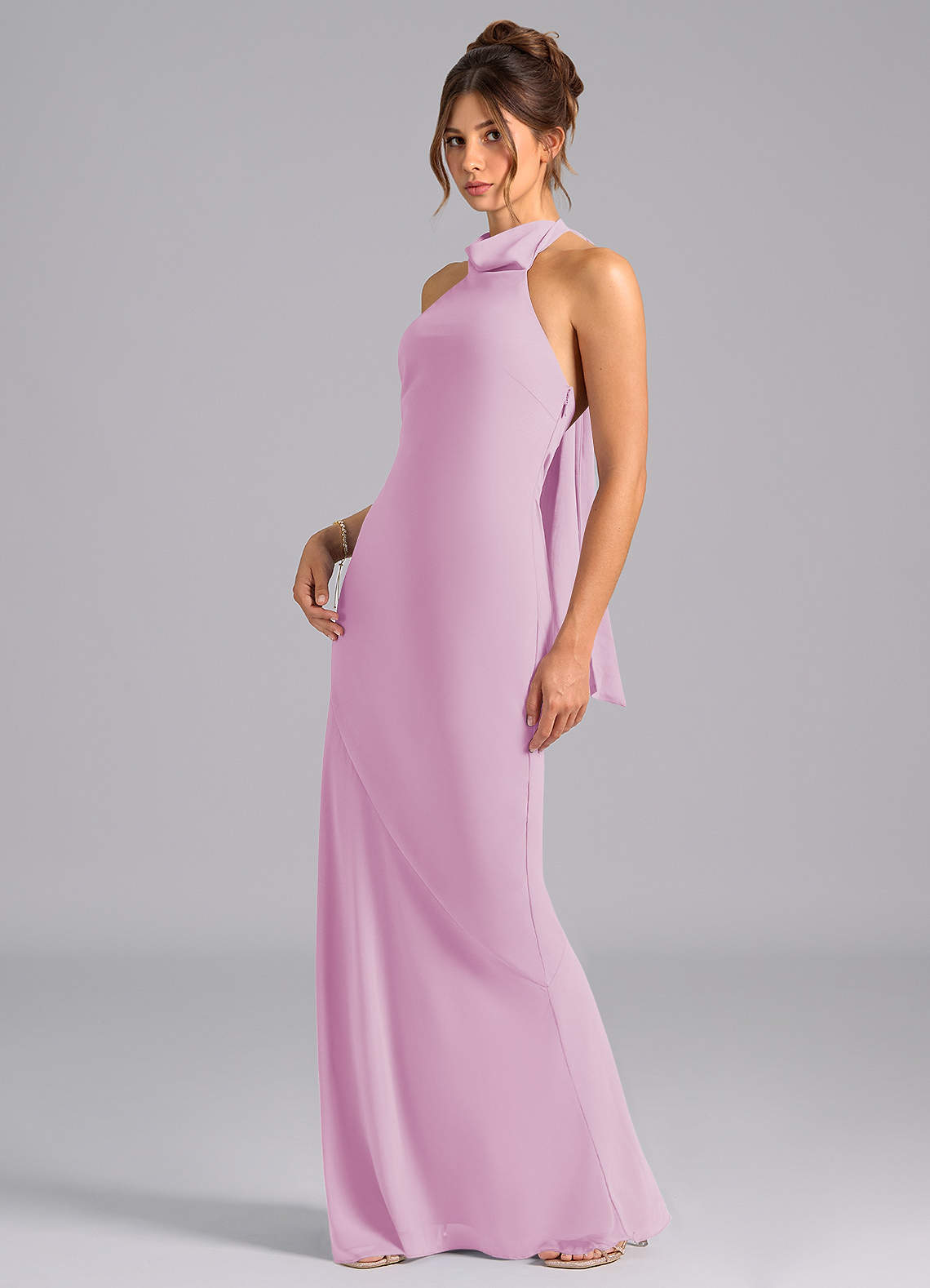 Velli Mermaid Halter Chiffon Bridesmaid Dress in candy pink
