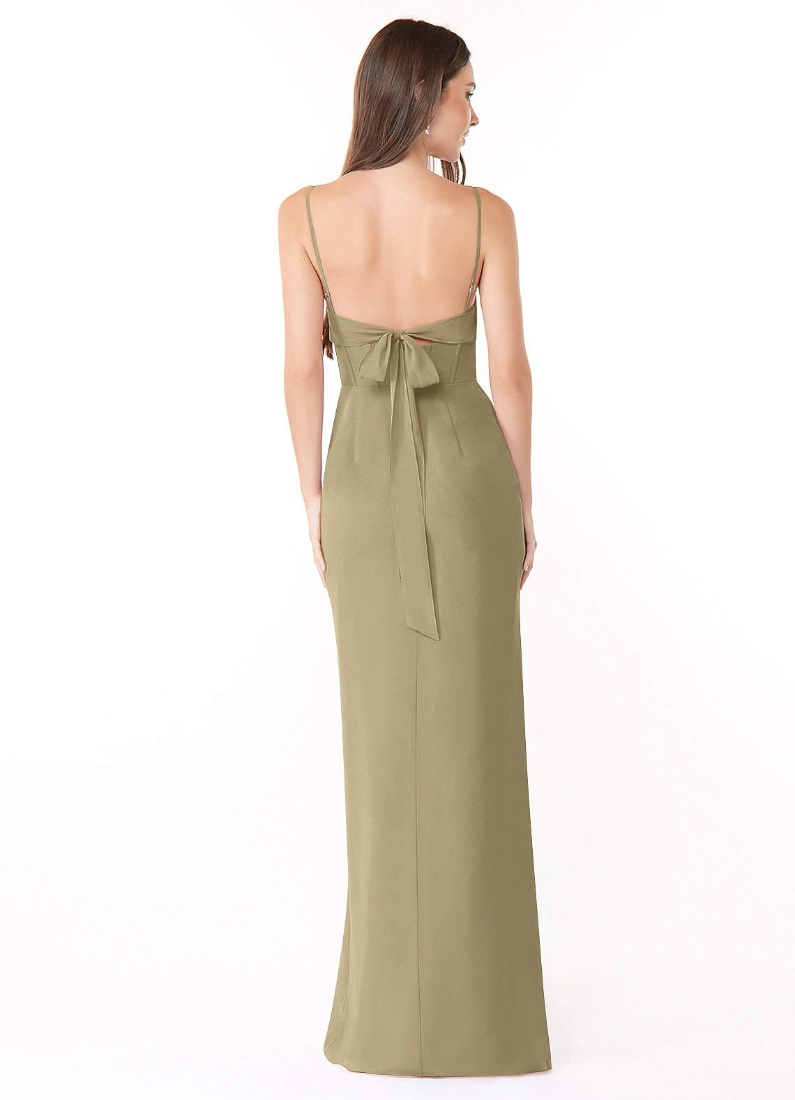 Mai Sheath Cowl-Neck Chiffon Bridesmaid Dress in Moss Green