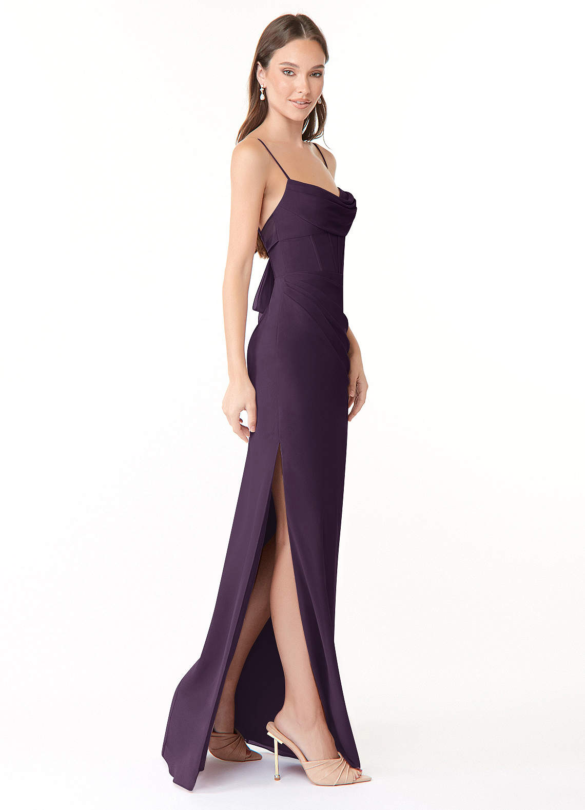Mai Sheath Cowl-Neck Chiffon Bridesmaid Dress in Plum
