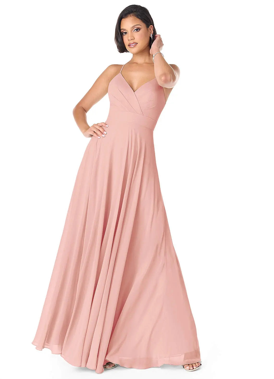 Avelina A-Line V-Neck Chiffon Bridesmaid Dress in Rosette