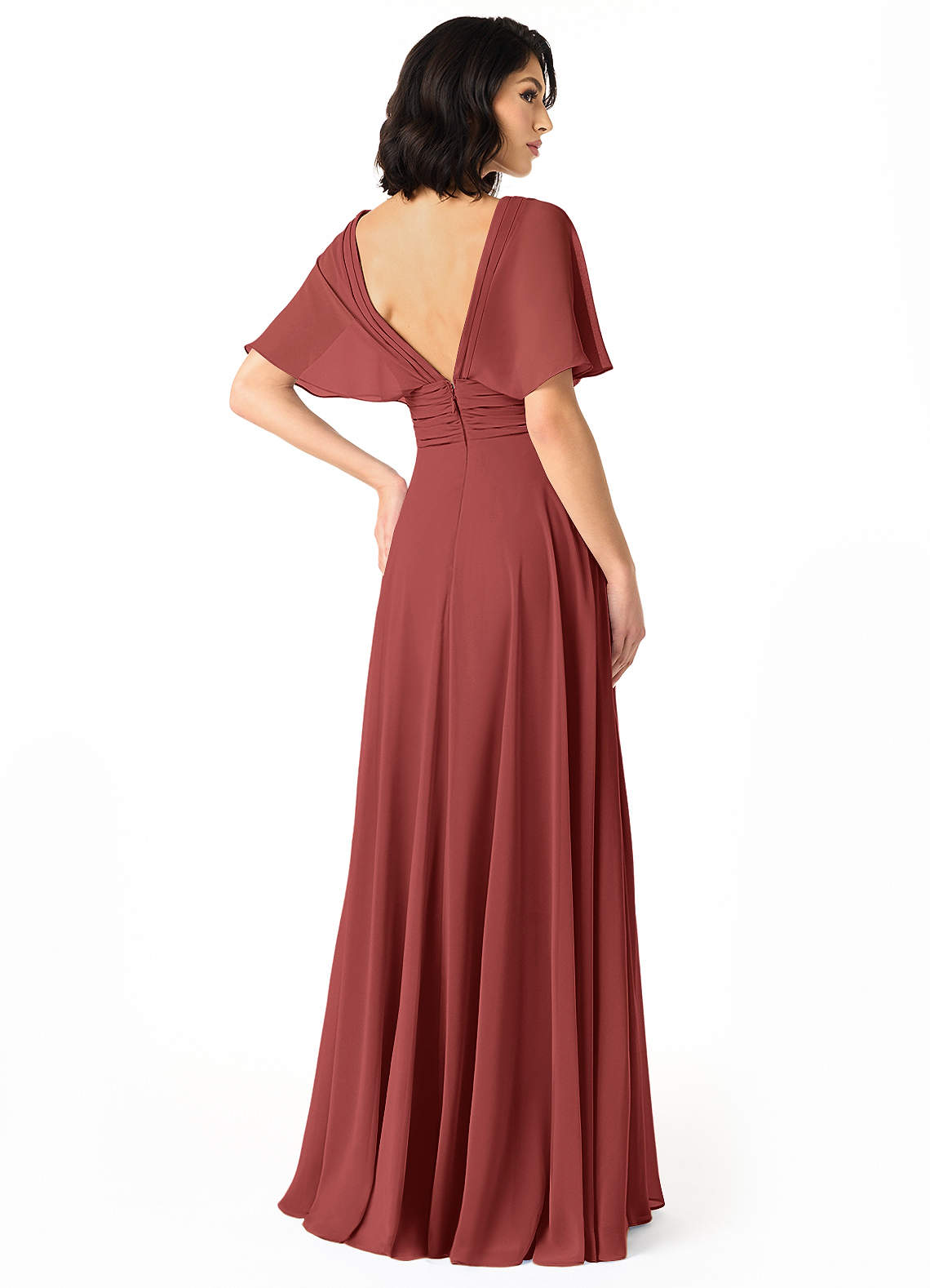 Pamela A-Line V-Neck Chiffon Bridesmaid Dress in Terracotta