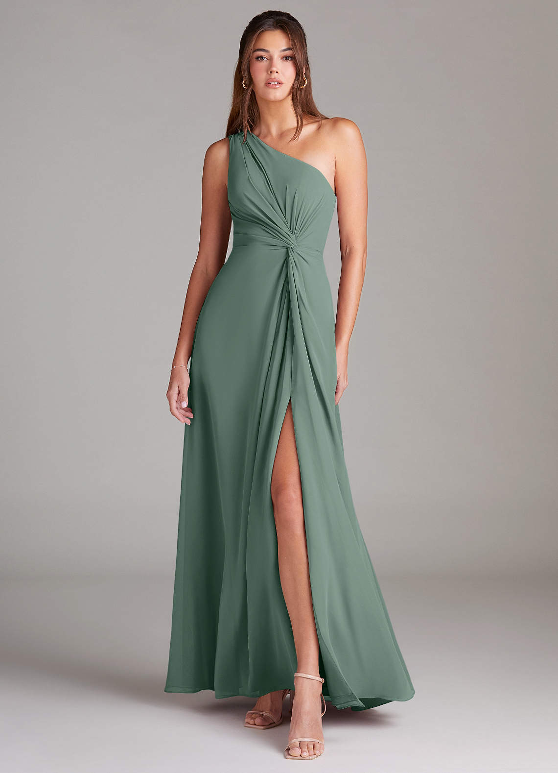 Brooke A-Line One-Shoulder Chiffon Bridesmaid Dress in Eucalyptus