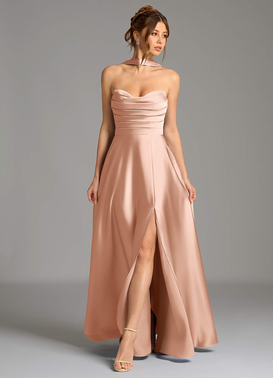 Ayla A-Line Sweetheart Stretch Satin Bridesmaid Dress in rose gold