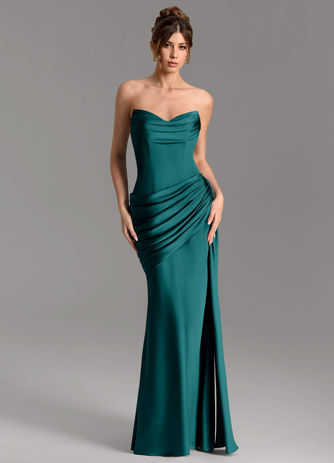 Zorah Mermaid Sweetheart Stretch Satin Bridesmaid Dress in Peacock