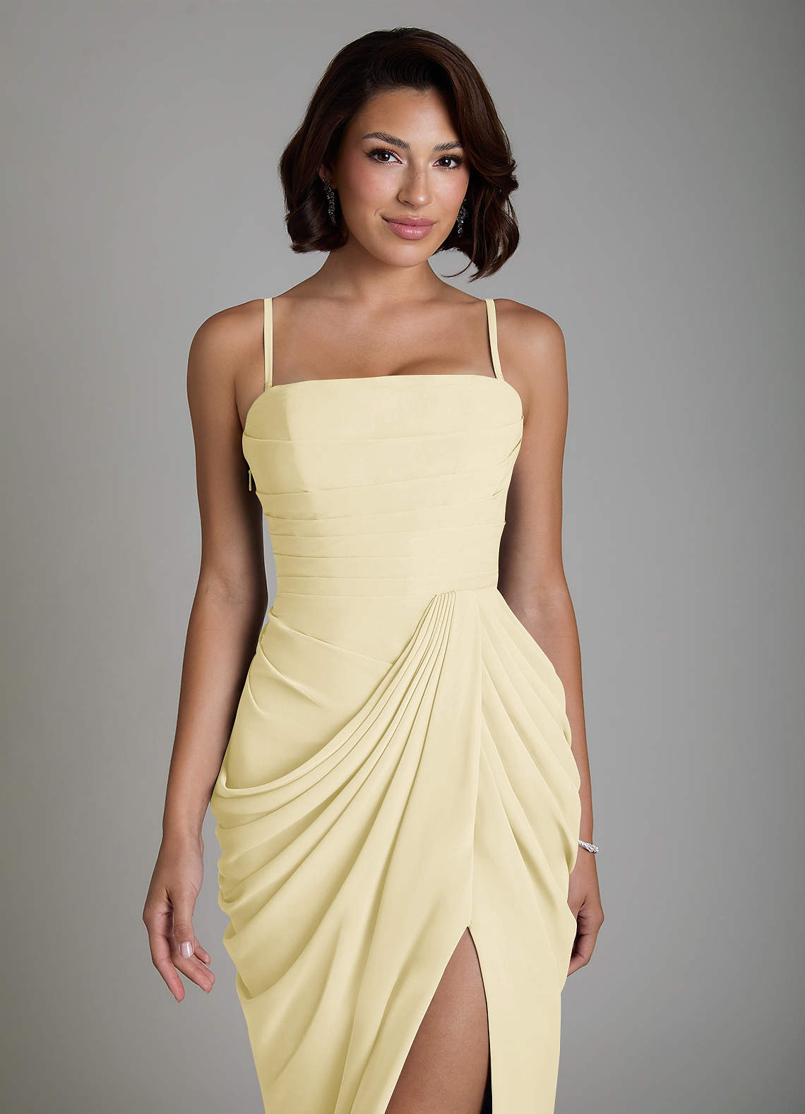 Nyra Sheath Strapless Chiffon Bridesmaid Dress in Lemon Sorbet