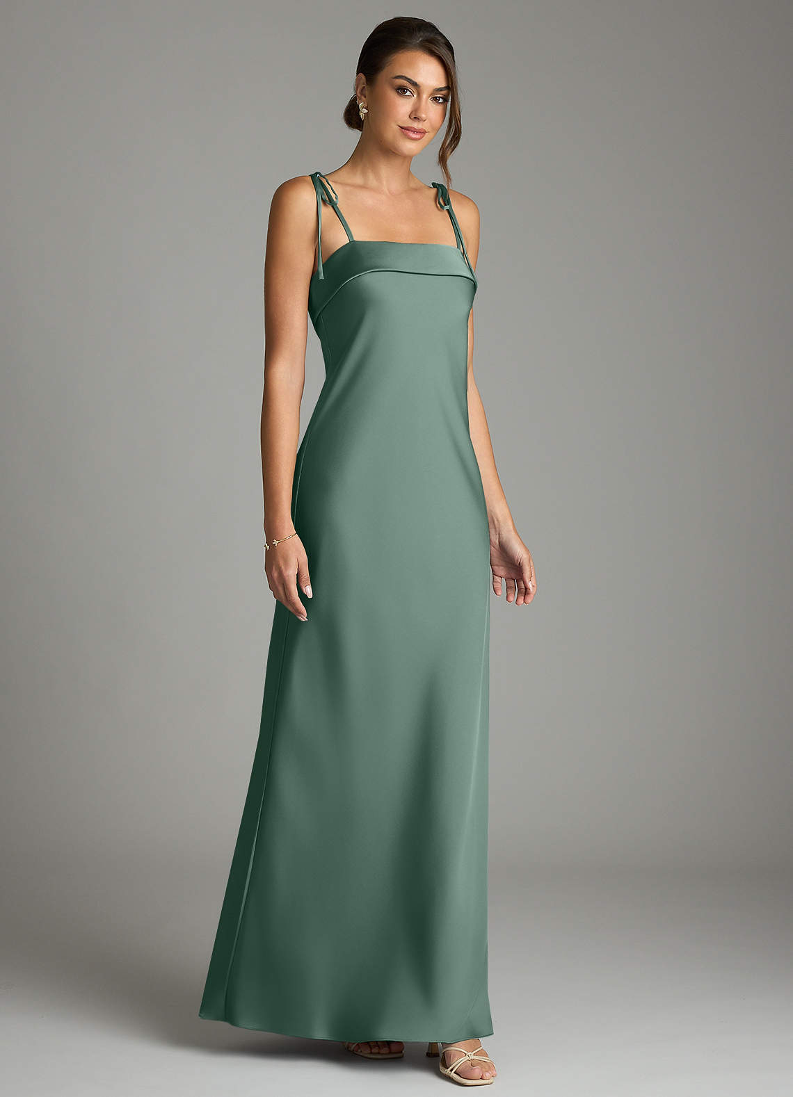 Ellia Sheath Straight-Neck Stretch Satin Bridesmaid Dress in Eucalyptus