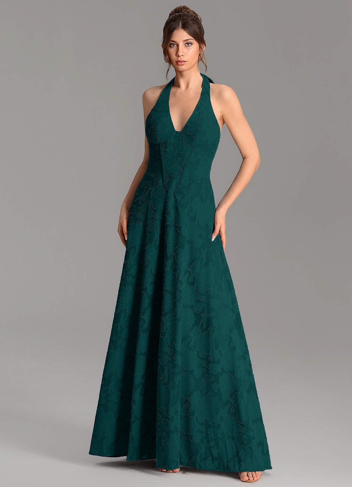 Nia A-Line V-Neck Floral Burnout Bridesmaid Dress in Pine