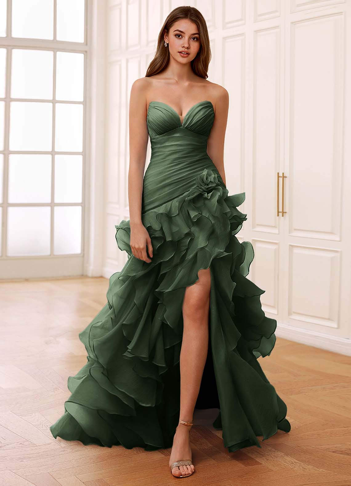 Christabelle Mermaid Sweetheart Chiffon Evening Dress in Sage