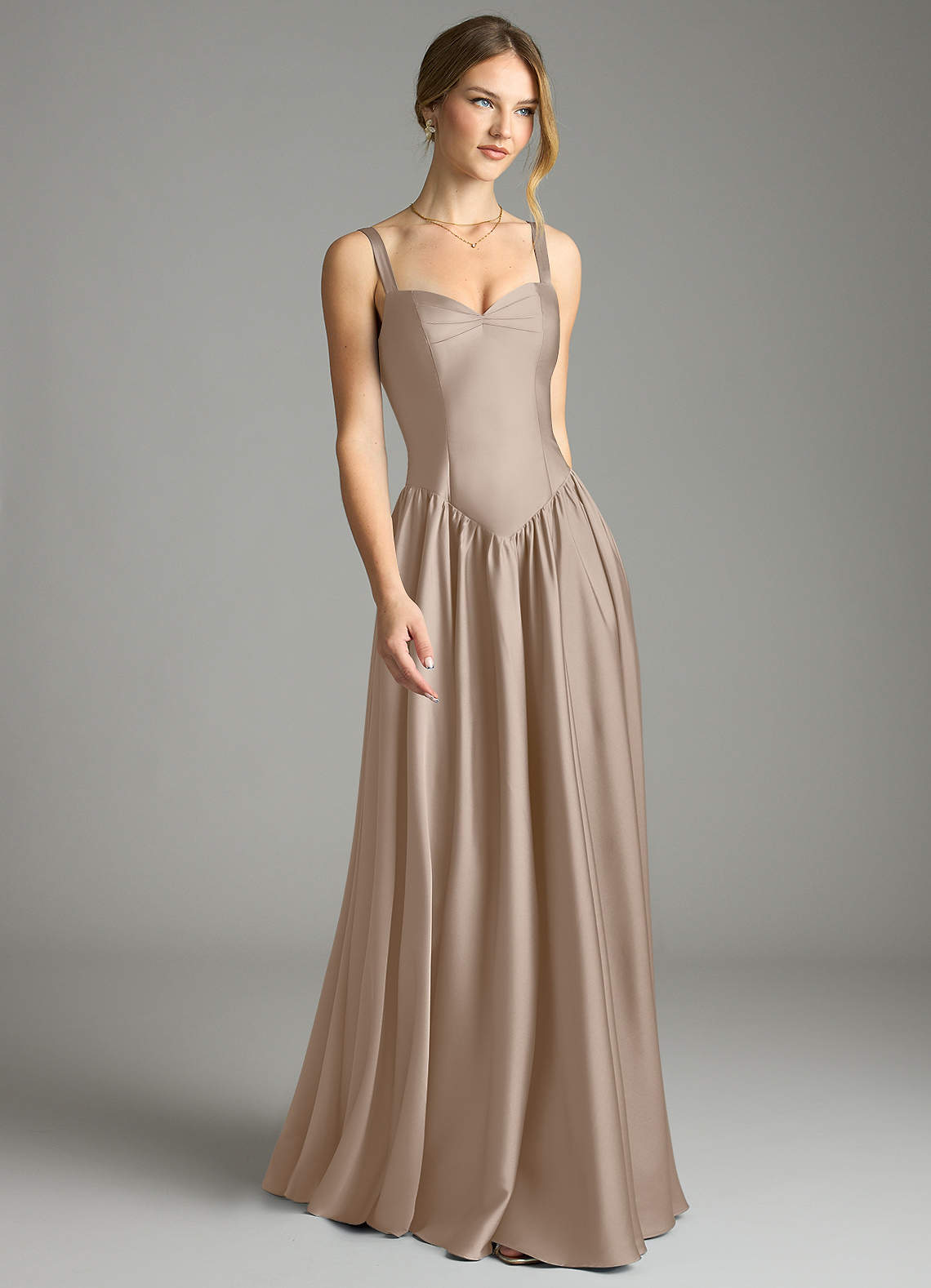 Evadina A-Line Sweetheart Stretch Satin Bridesmaid Dress in Taupe