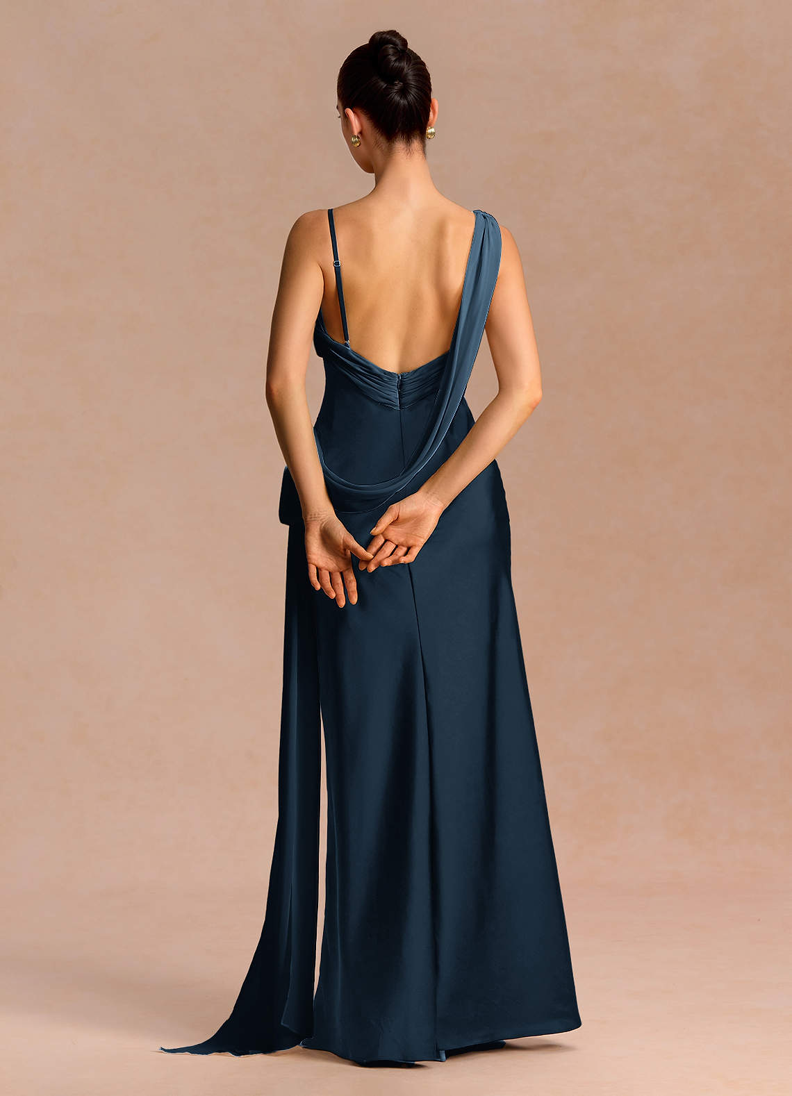 Ixchel A-Line Corset Crepe Chiffon Evening Dress in Navy