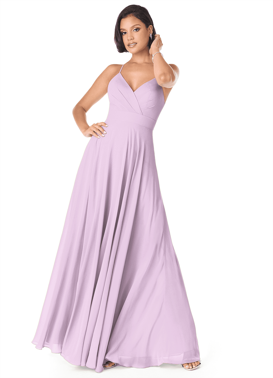 Avelina A-Line V-Neck Chiffon Bridesmaid Dress in Frosted Lilac