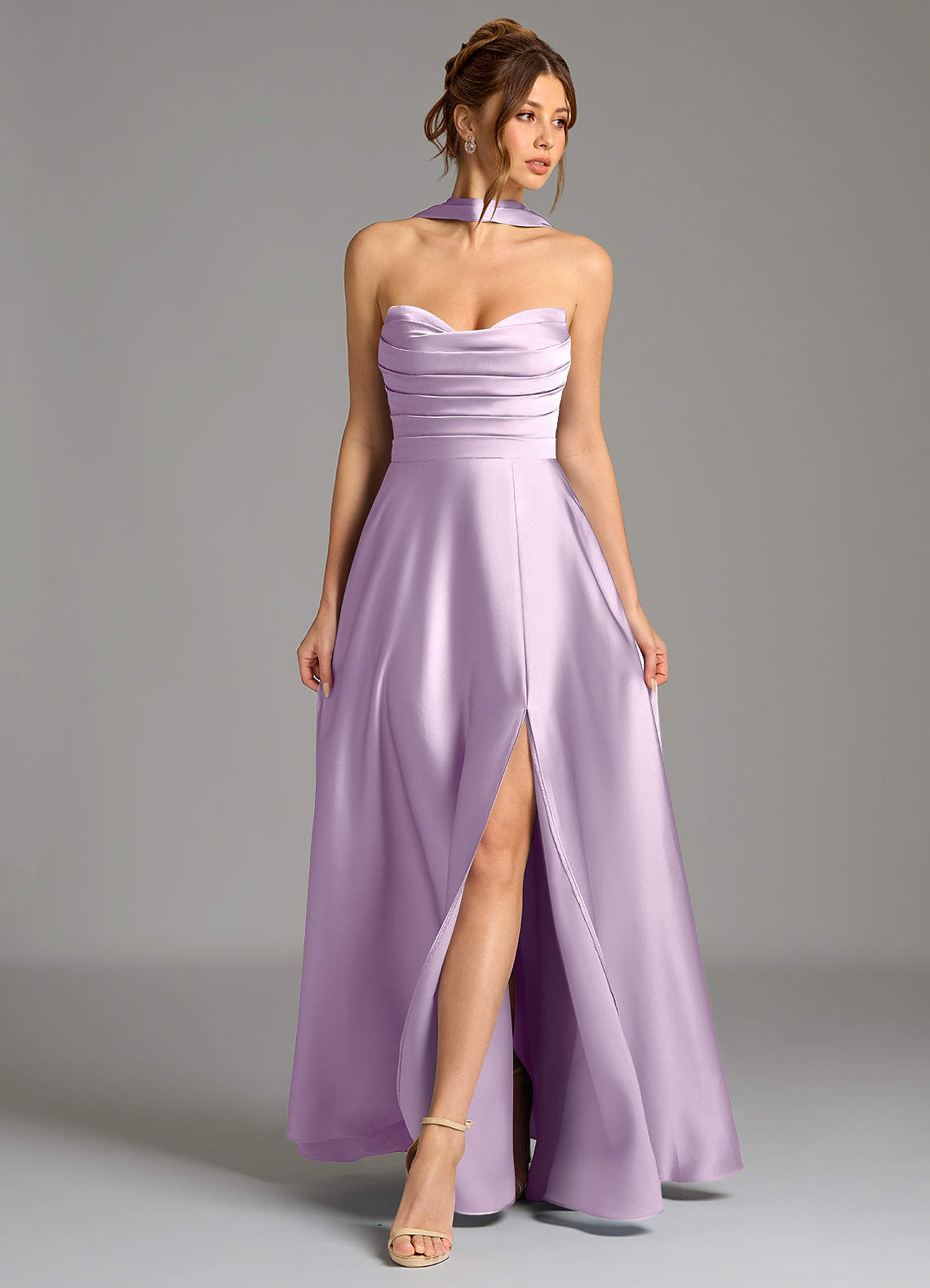 Ayla A-Line Sweetheart Stretch Satin Bridesmaid Dress in Frosted Lilac