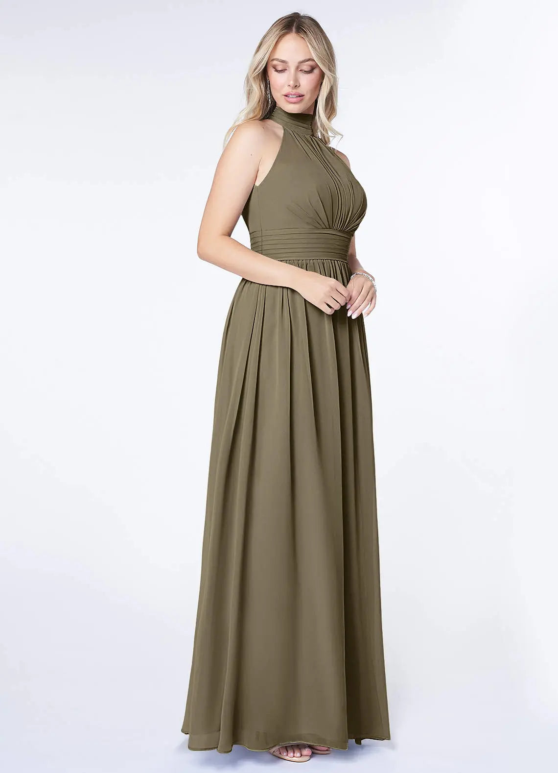 Iman A-Line Halter Chiffon Bridesmaid Dress in Willow Green