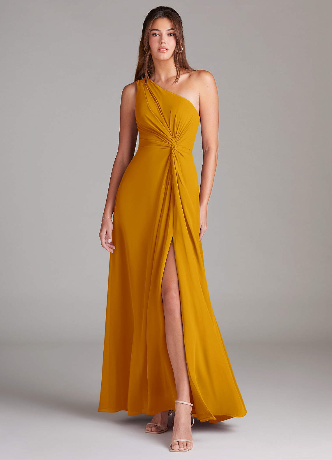 Brooke A-Line One-Shoulder Chiffon Bridesmaid Dress in butterscotch