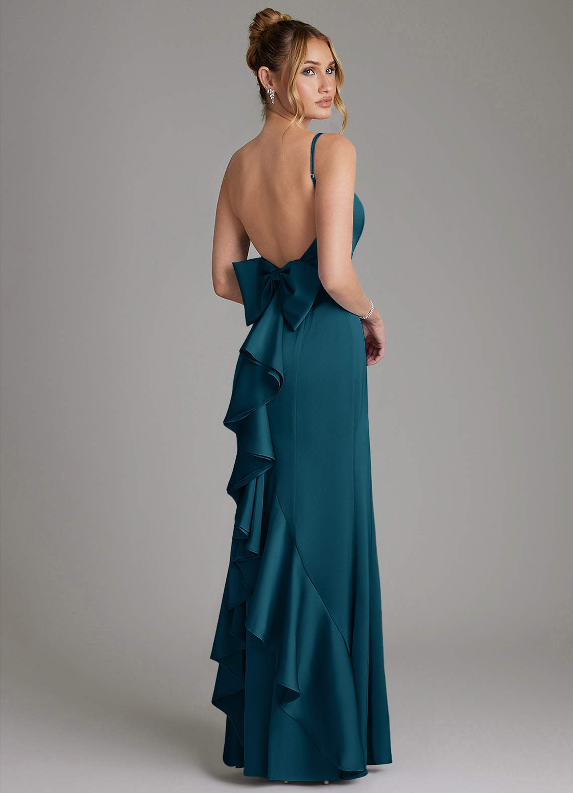 Zherra Mermaid Scoop-Neck Stretch Satin Bridesmaid Dress in Ink Blue