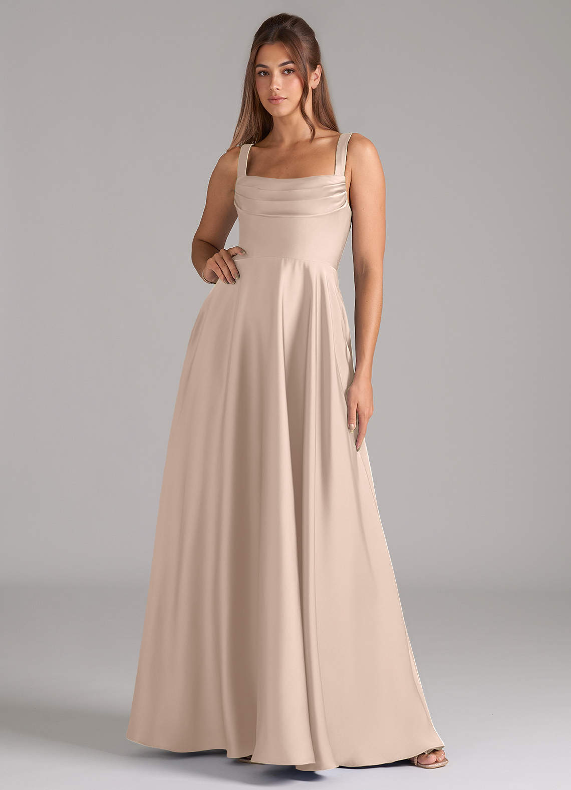 Shaude A-Line Square-Neck Stretch Satin Bridesmaid Dress in English Rose