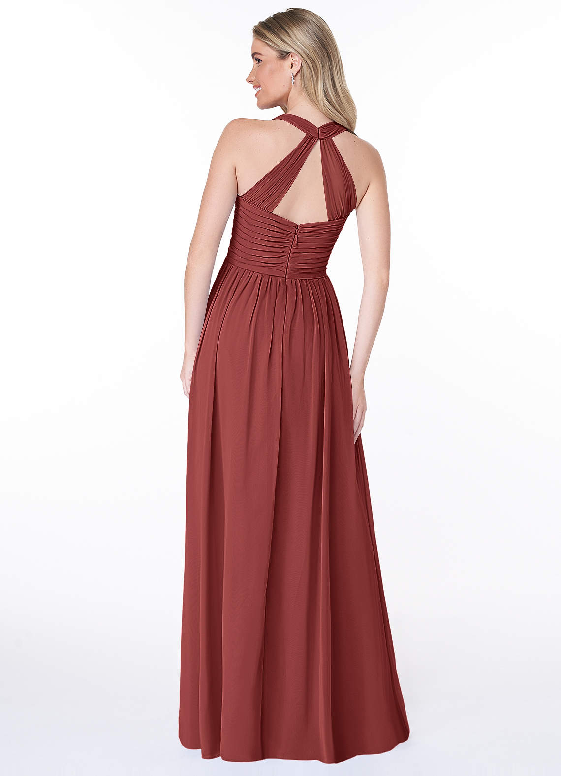 Jaclyn A-Line Halter Chiffon Bridesmaid Dress in Terracotta