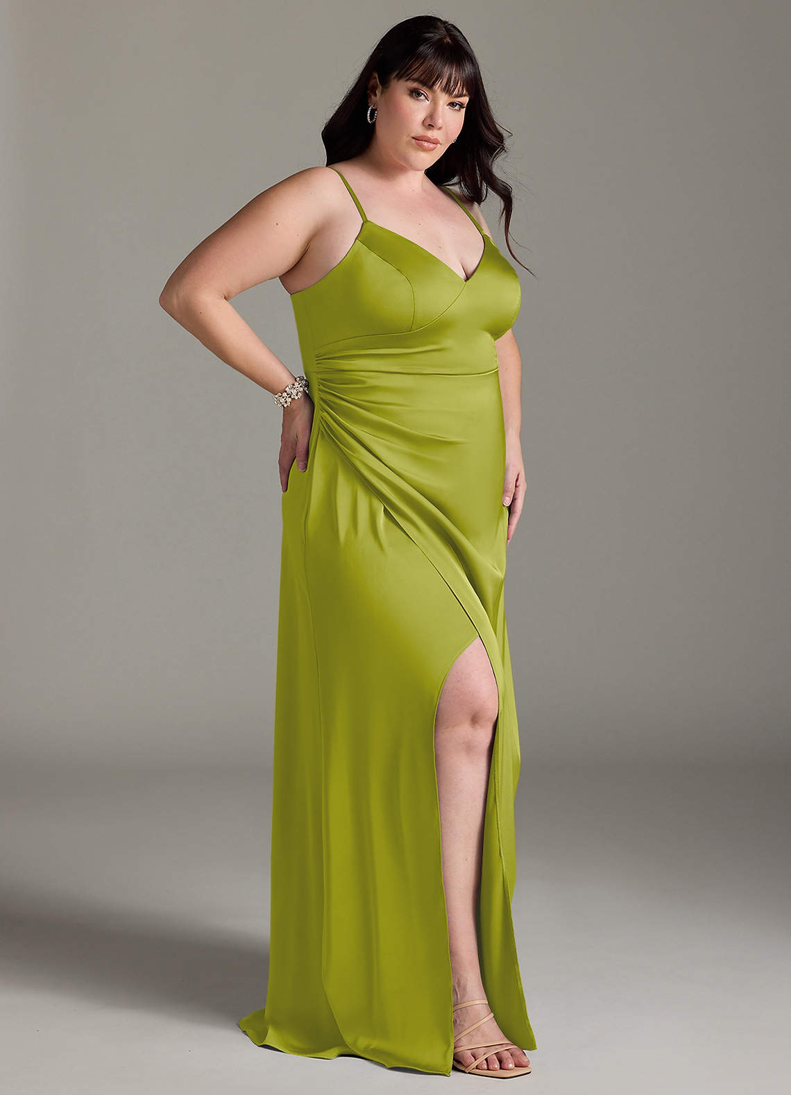 Marchella A-Line V-Neck Stretch Satin Bridesmaid Dress