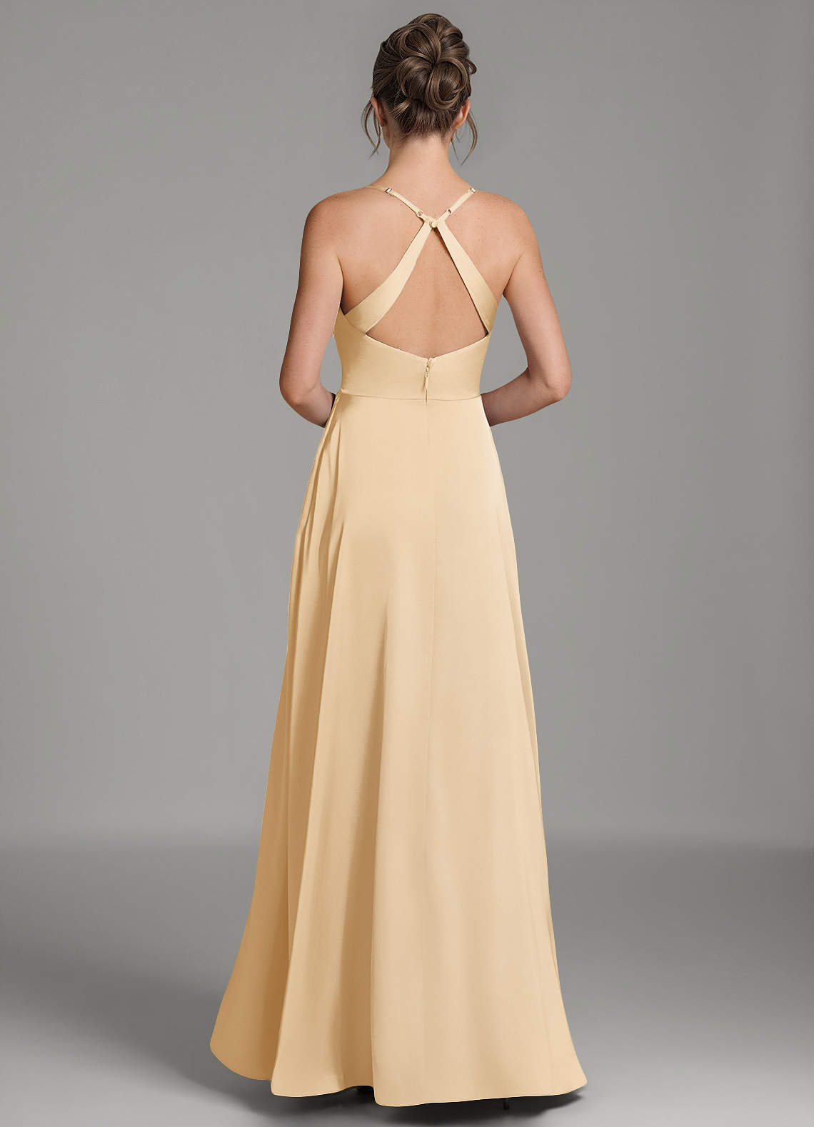 Frankie A-Line Scoop-Neck Stretch Satin Bridesmaid Dress in Gold