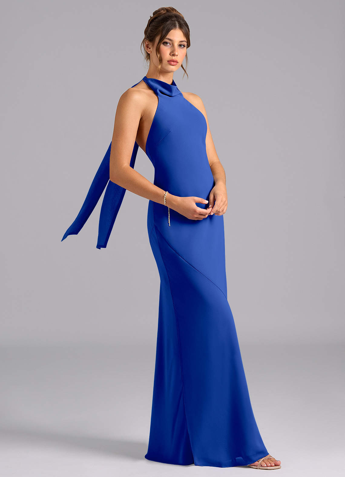 Velli Mermaid Halter Chiffon Bridesmaid Dress in Royal Blue