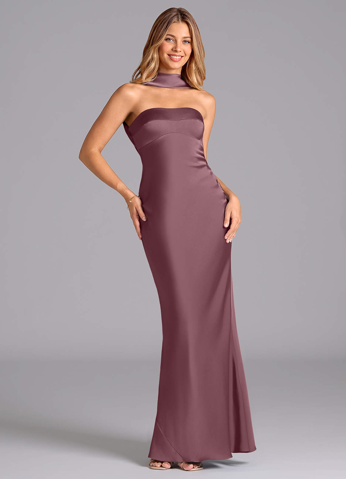 Lusinda Mermaid Strapless Stretch Satin Bridesmaid Dress in Amethyst