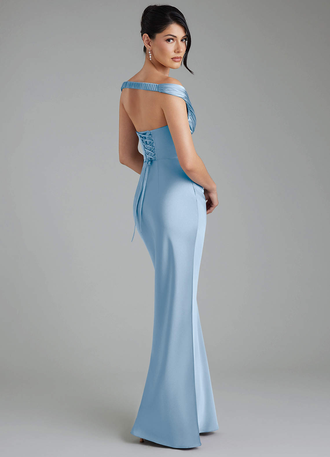 Stella Sheath V-Neck Stretch Satin Bridesmaid Dress in Powder Blue