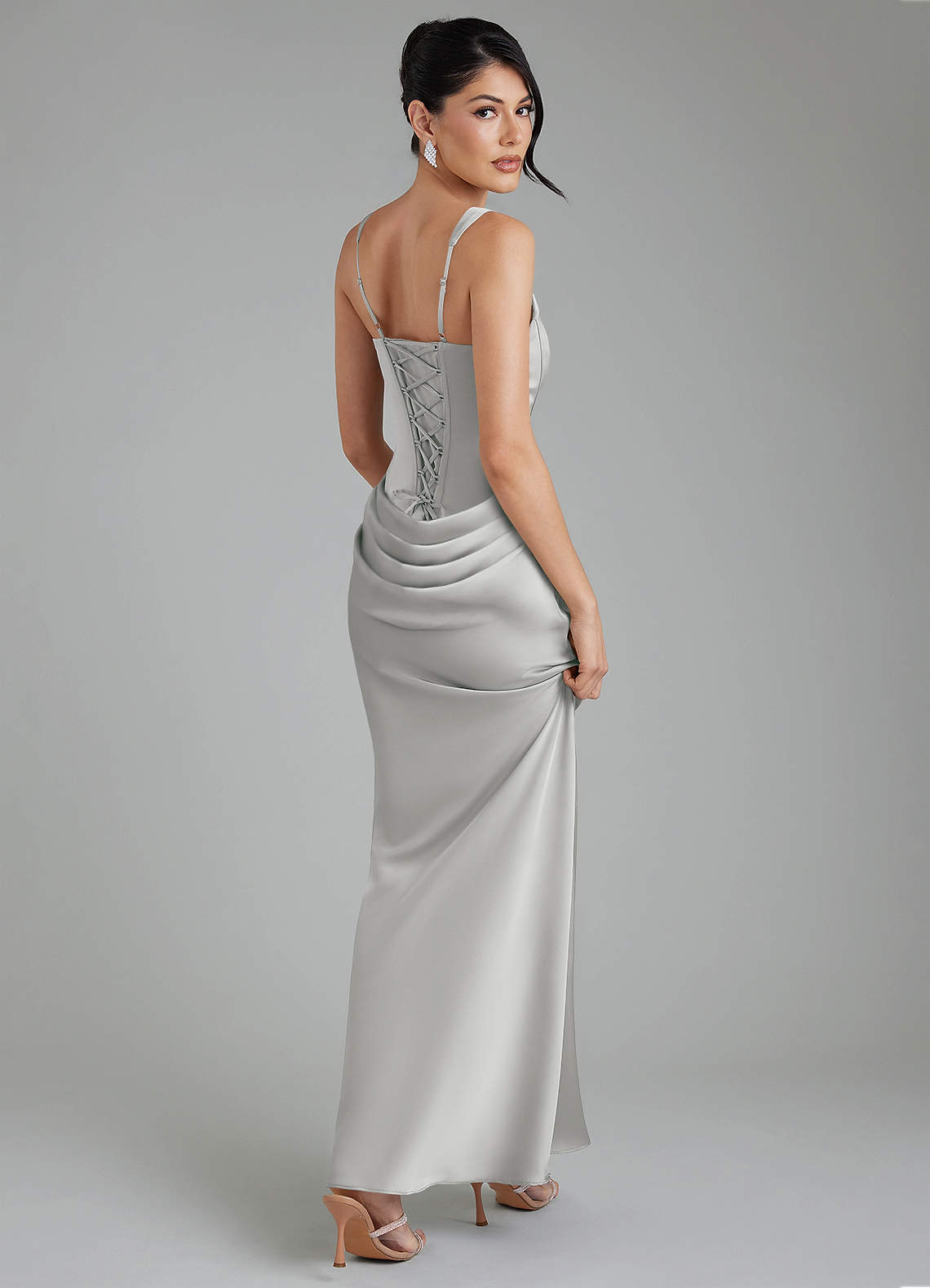 Etta Mermaid Square-Neck Stretch Satin Bridesmaid Dress in Silver