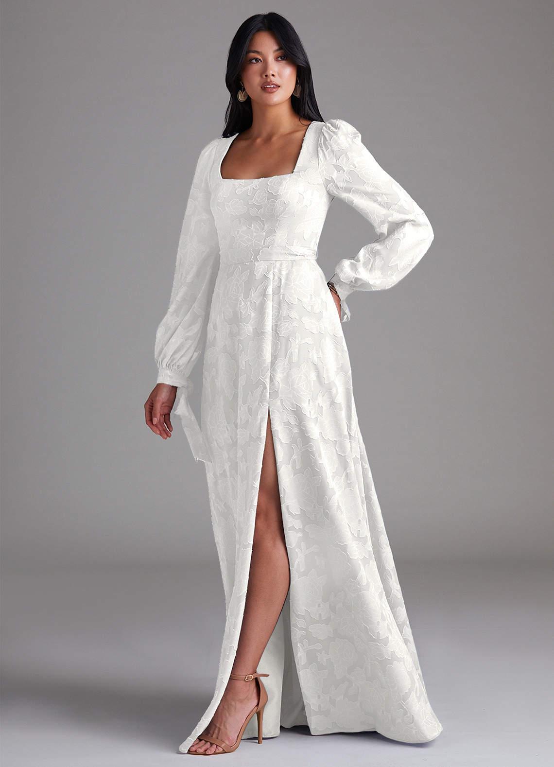 Leonia A-Line Square-Neck Stretch Satin Bridesmaid Dress in white