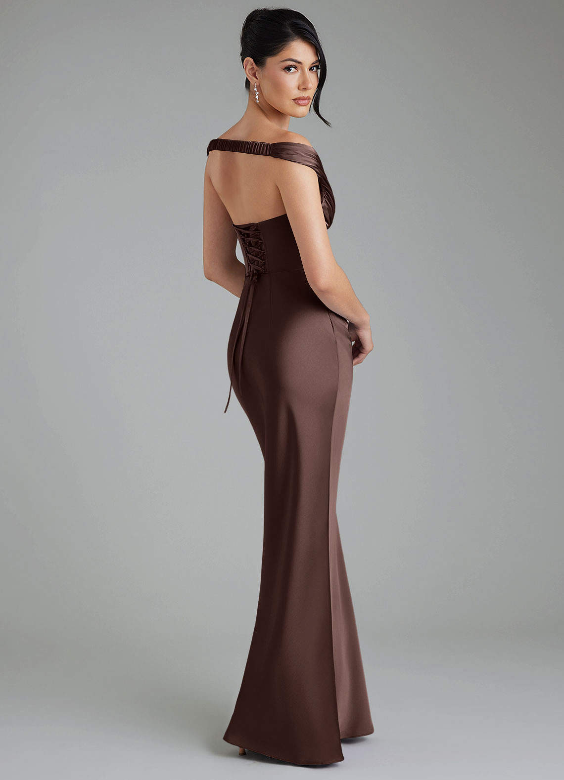 Stella Sheath V-Neck Stretch Satin Bridesmaid Dress in Ganache