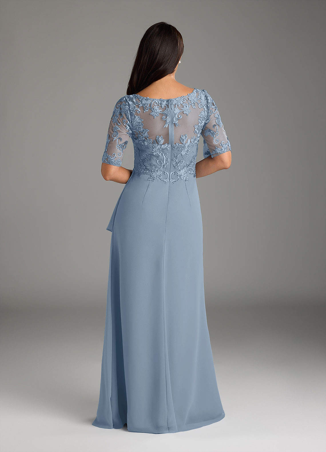 Amedeus A-Line V-Neck Chiffon and Lace Mother of the Bride Dress in dusty blue