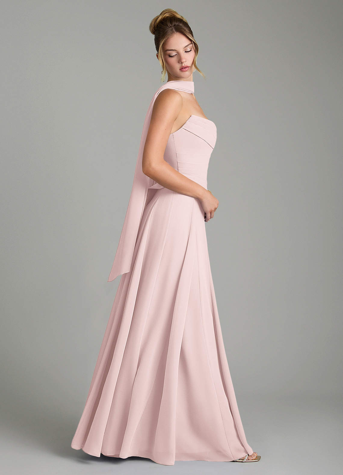 Gabriela A-Line Cowl-Neck Chiffon Bridesmaid Dress in Blushing Pink