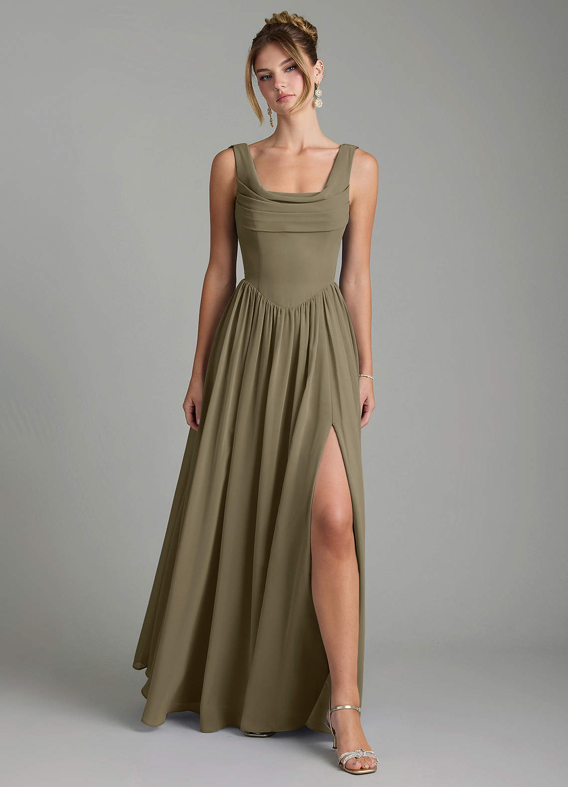 Novi A-Line Square-Neck Chiffon Bridesmaid Dress in Willow Green