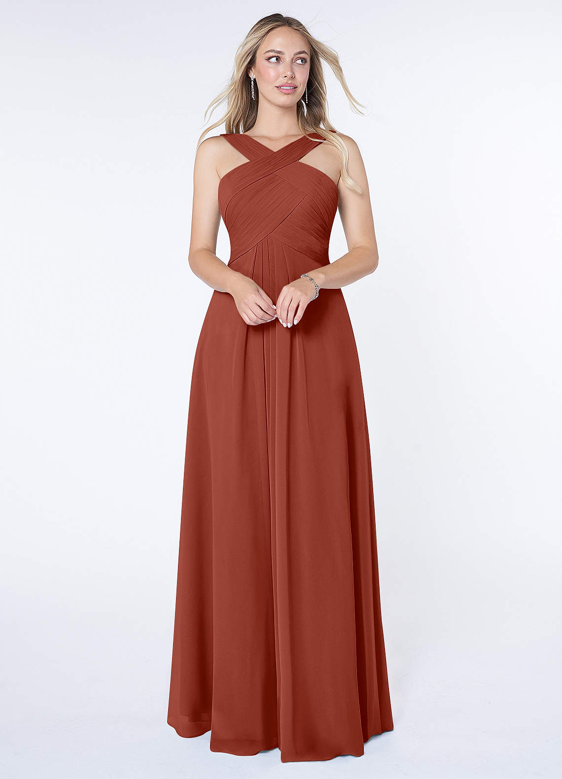 Kaleigh A-Line Halter Chiffon Bridesmaid Dress in Auburn