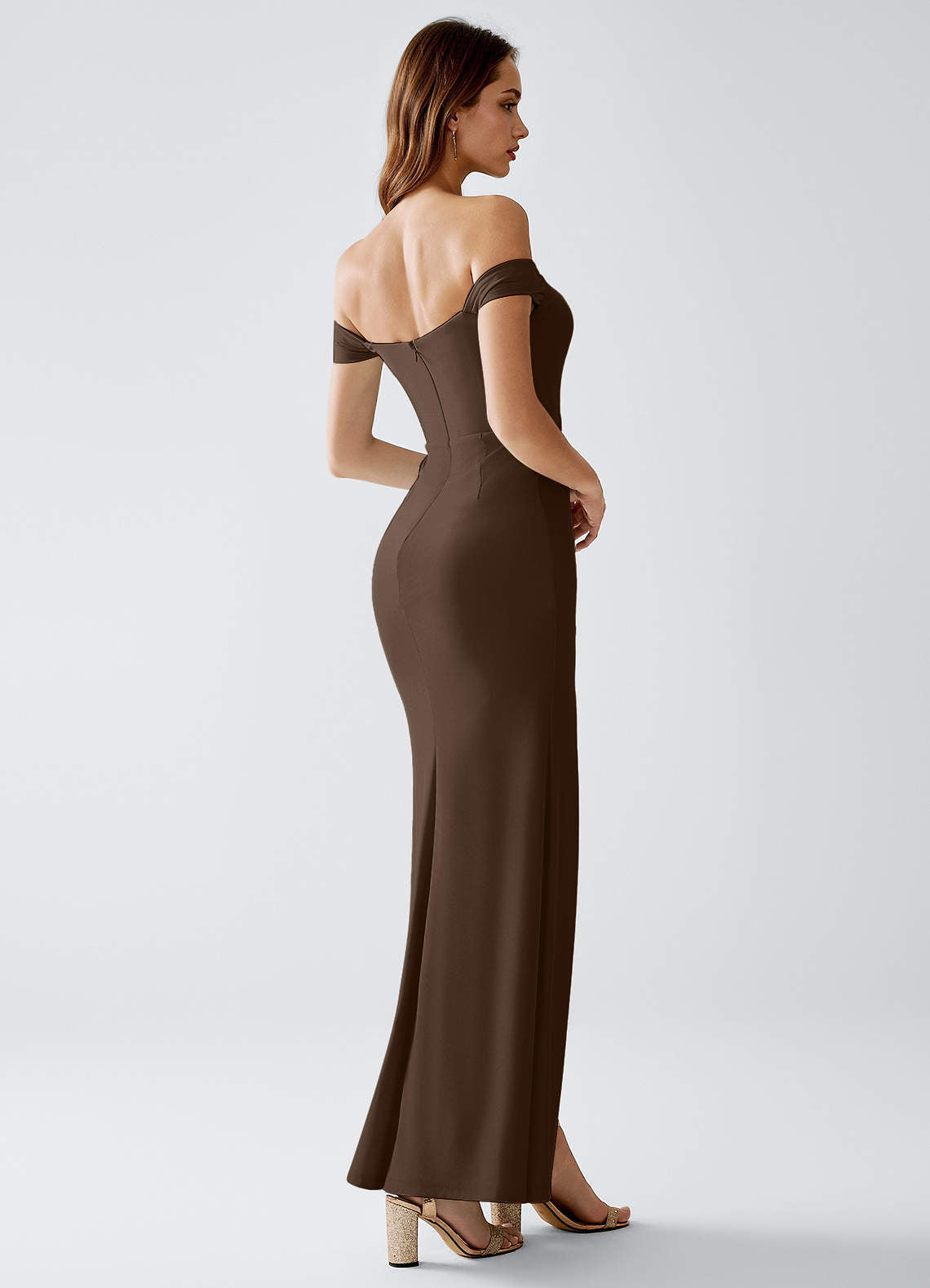 Crala Sheath Corset Stretch Knit Evening Dress in Ganache