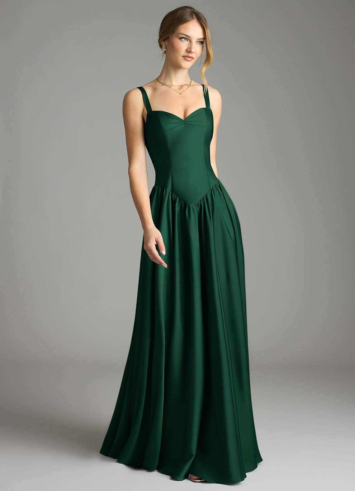 Evadina A-Line Sweetheart Stretch Satin Bridesmaid Dress in Dark Green