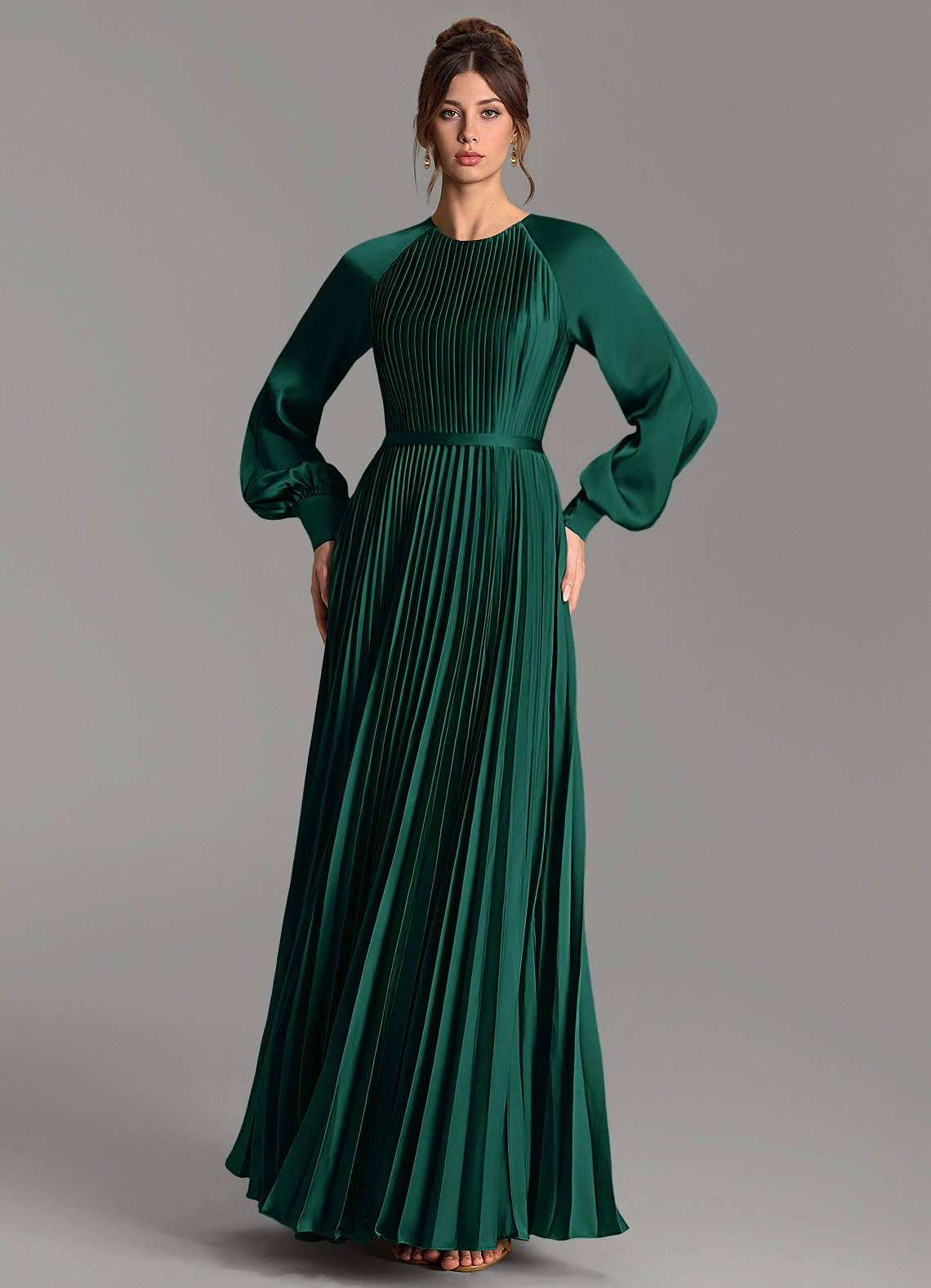 Grayson A-Line Scoop-Neck Stretch Satin Bridesmaid Dress in Emerald